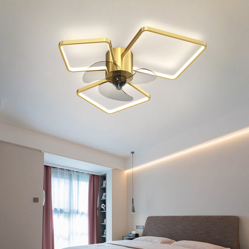 Modern Geometric Square LED Flush Mount Ceiling Fan Light