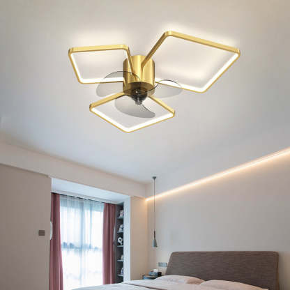 Modern Geometric Square LED Flush Mount Ceiling Fan Light