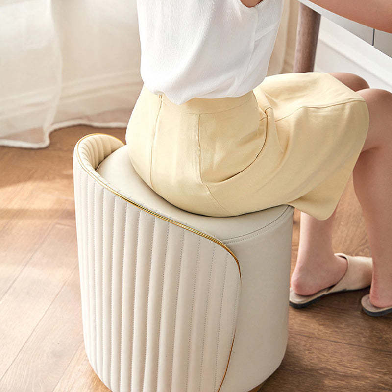 Minimalist Cylinder Iron Leather Vanity Stool