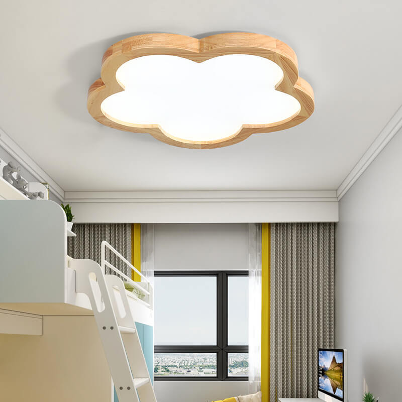 Nordic Solid Wood Flower LED Slim Kids Flush Light — Warm Light (3000K) / 220V-240V For UK/AU