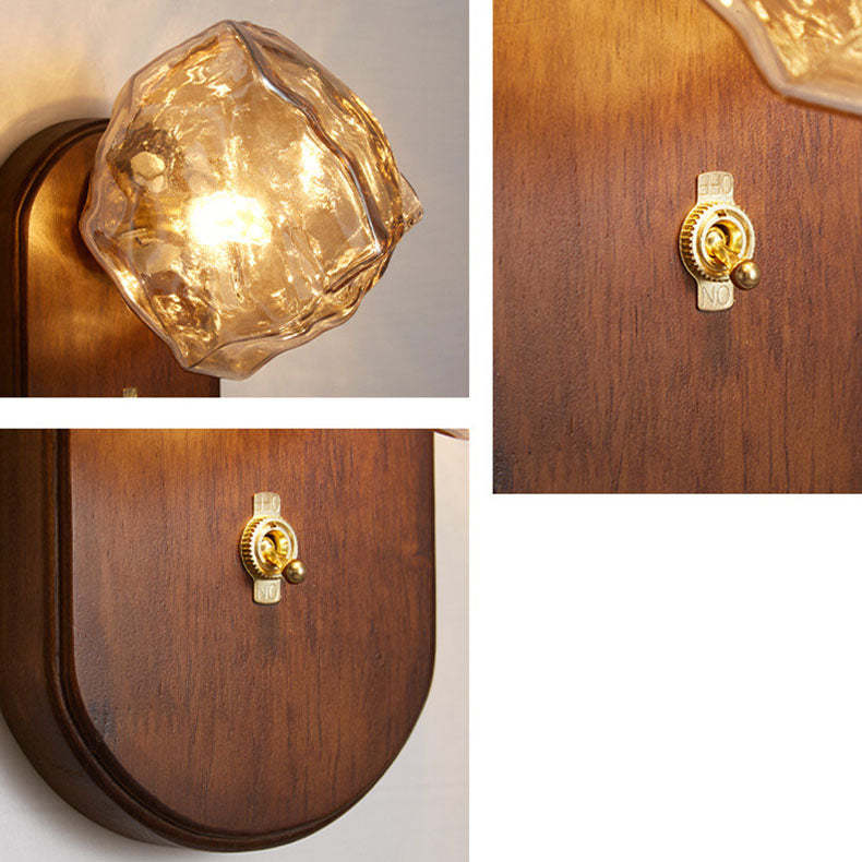 Japanese Oval Ice Cube Solid Wood Glass Sconce