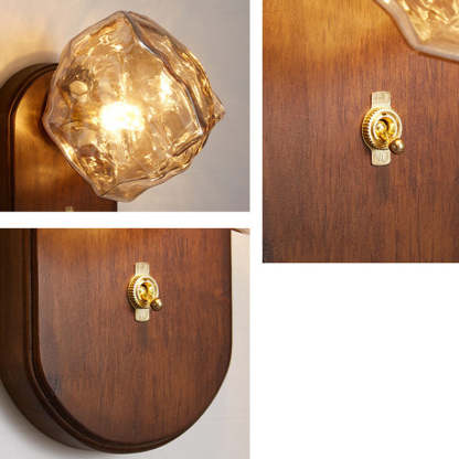 Japanese Oval Ice Cube Solid Wood Glass Sconce