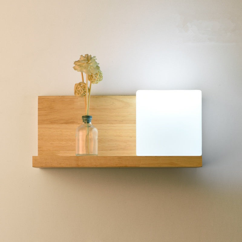 Japanese Minimalist Wood Square Glass Sconce