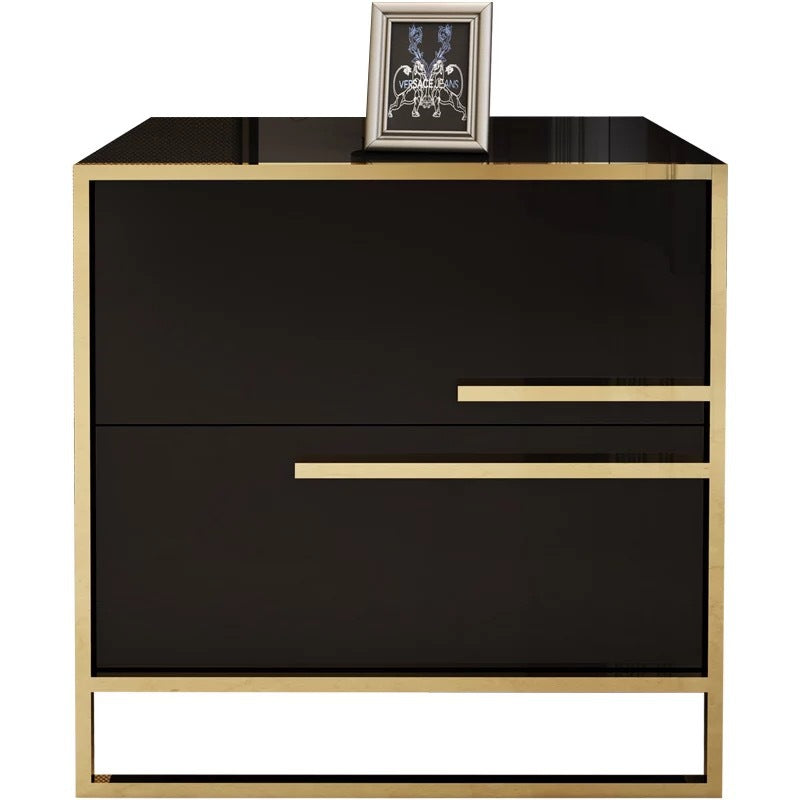 Modern Cubic Solid Wood Steel Nightstand