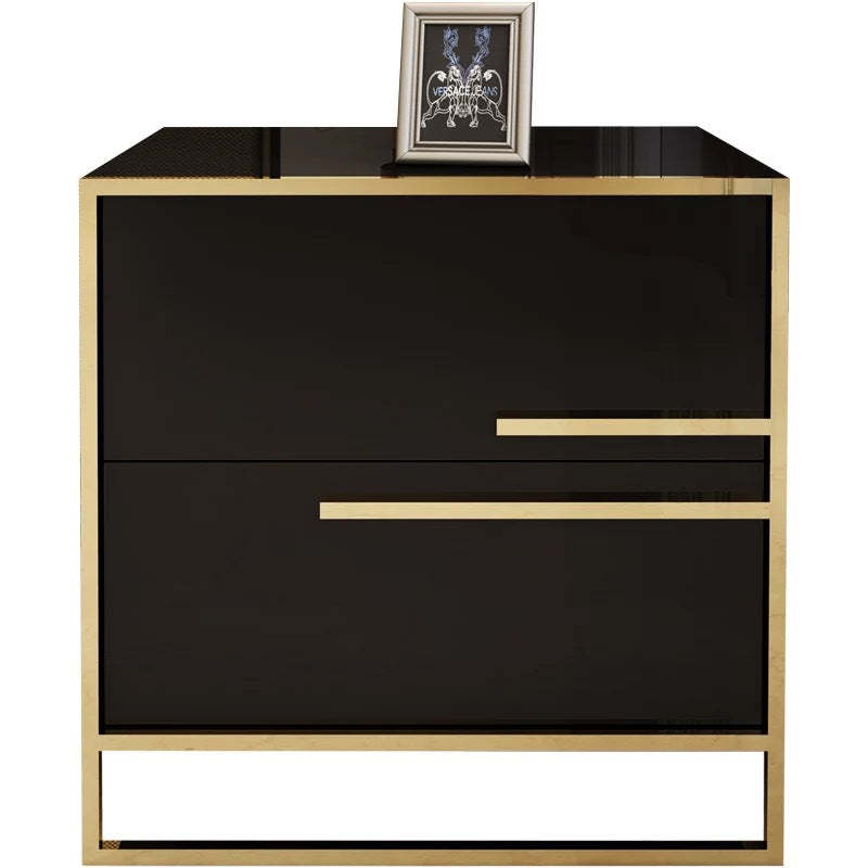 Modern Cubic Solid Wood Steel Nightstand