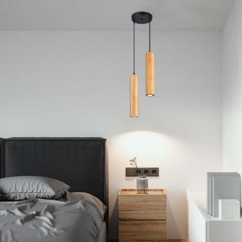 Minimalist Wood Cylinder LED Pendant Light