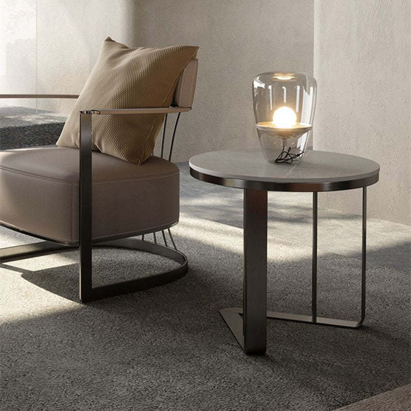 Modern Triangle Base Slate Metal End Table