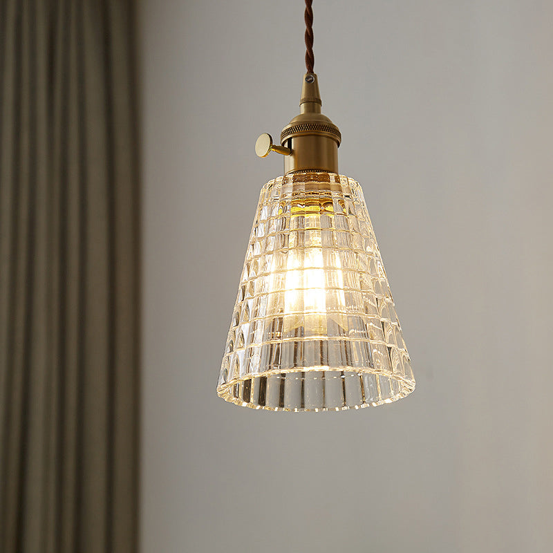 Vintage Round Cup Brass Glass Pendant Light