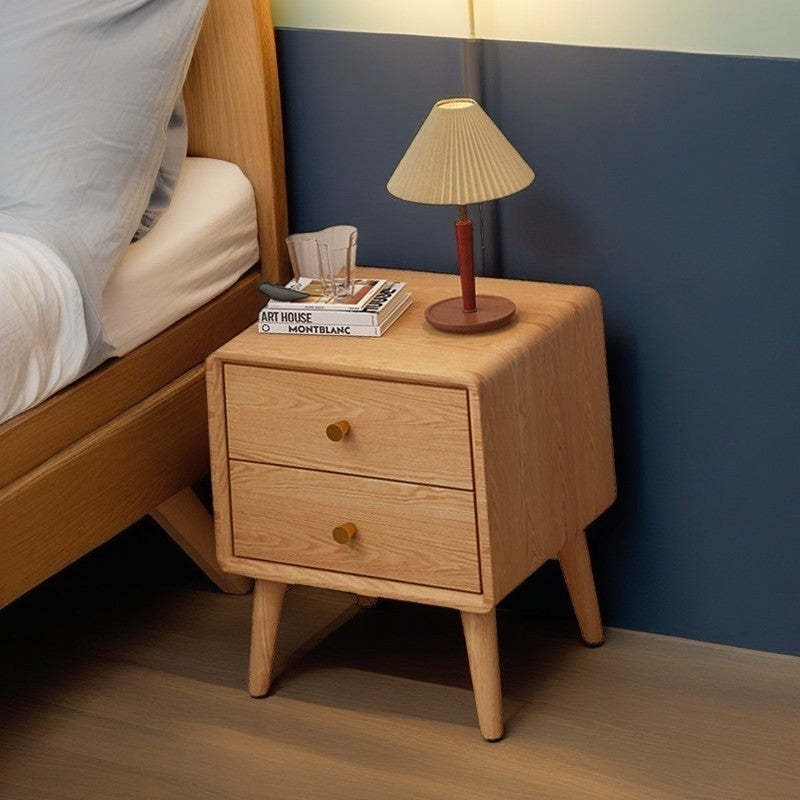 Minimalist Solid Wood 2-Drawer Nightstand