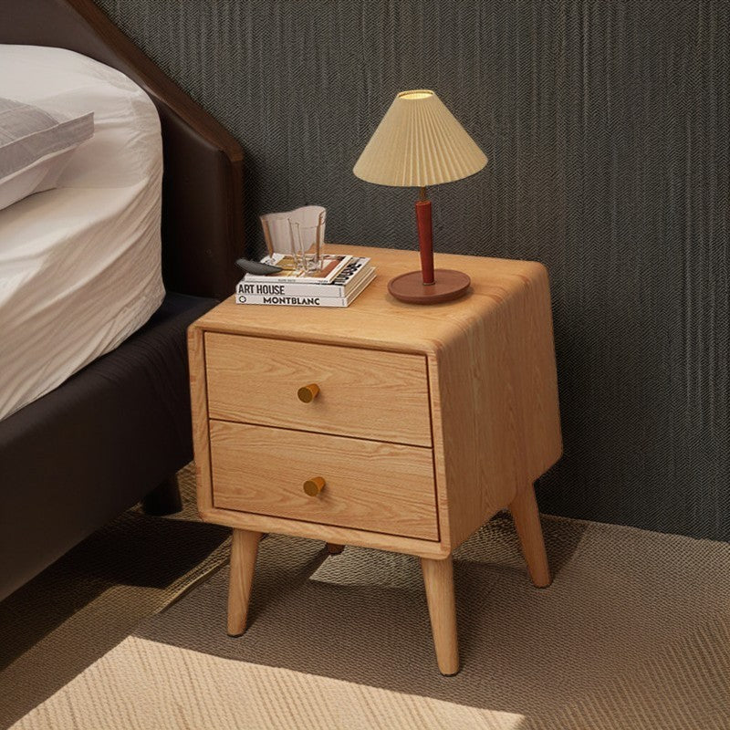 Minimalist Solid Wood 2-Drawer Nightstand — Wood Color