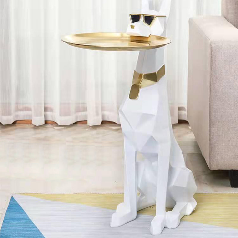 Modern Art Deco Dog Resin Tray Side Table — Green