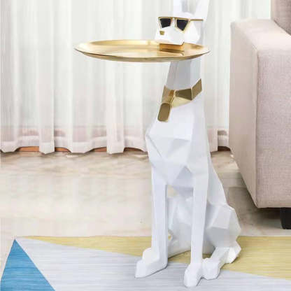 Modern Art Deco Dog Resin Tray Side Table — Green
