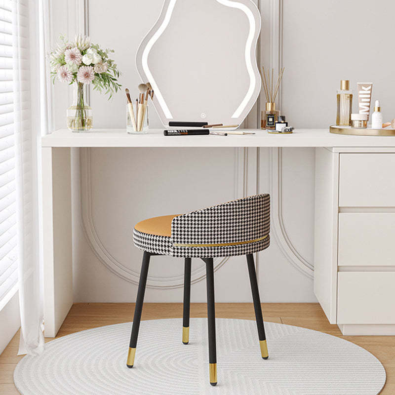 Minimalist Round Leather Iron Vanity Stool — Non-Rotatable / Gray
