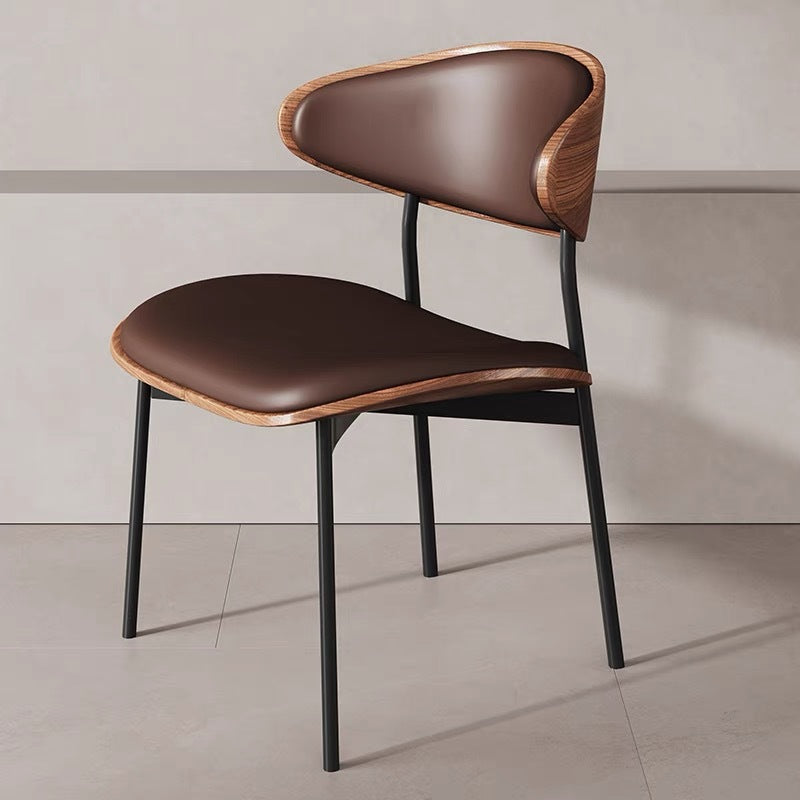 Retro PU Wood Metal Curved Dining Chair