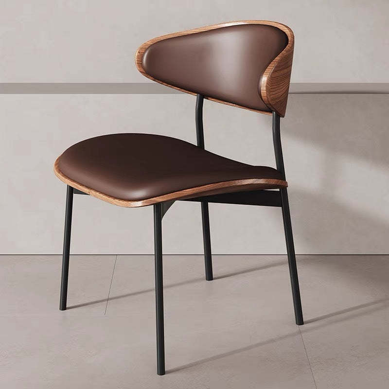 Retro PU Wood Metal Curved Dining Chair