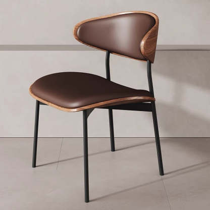 Retro PU Wood Metal Curved Dining Chair