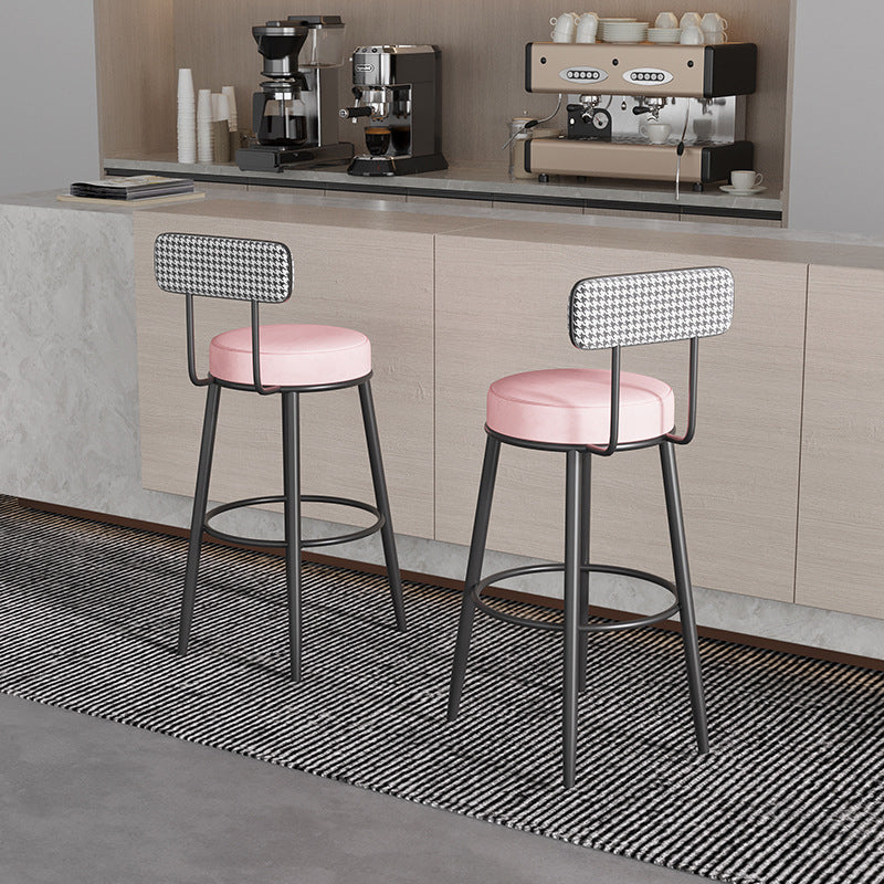 Nordic Round Upholstered Bar Stool — Dark Green Flannel Seat