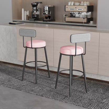 Nordic Round Upholstered Bar Stool — Dark Green Flannel Seat