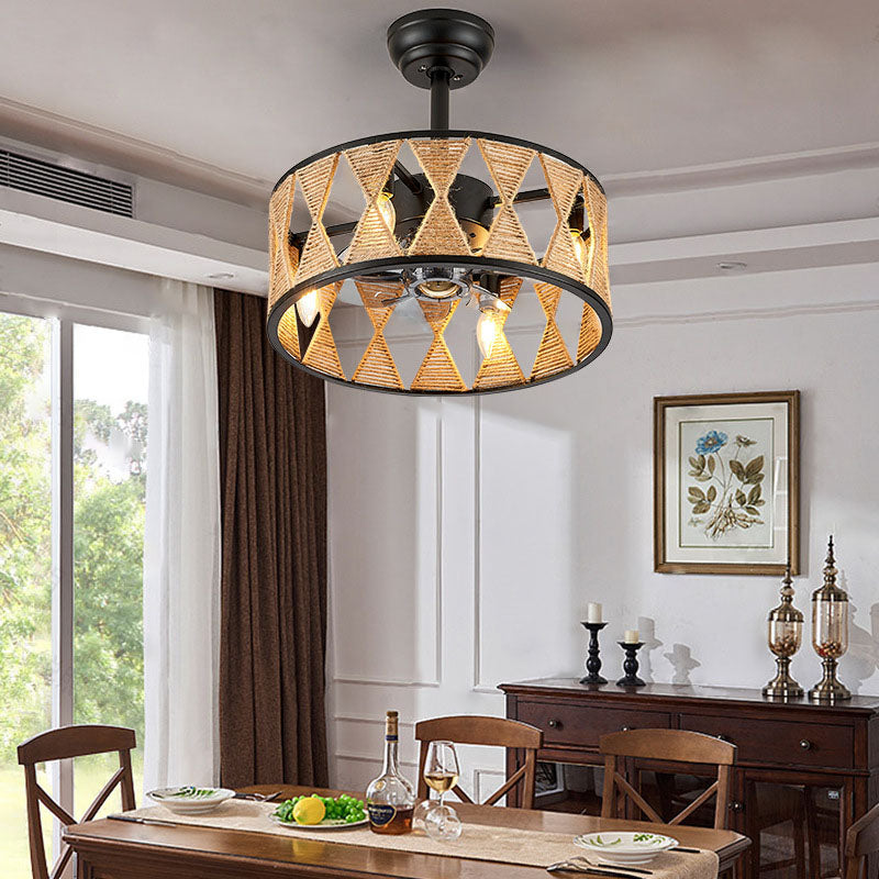 Industrial 4-light twisted black ceiling fans — 220V-240V (UK/AU