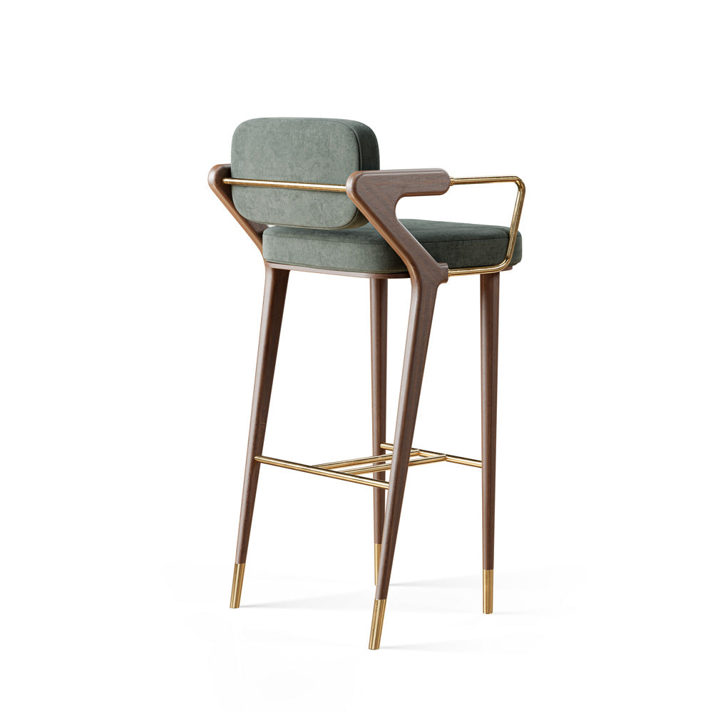 Scandinavian Fabric Brass Walnut Bar Stool