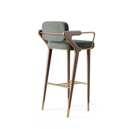 Scandinavian Fabric Brass Walnut Bar Stool