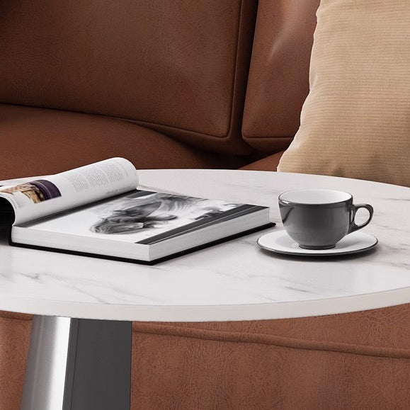 Nordic Round Rock Slab Steel Coffee Table — Brown