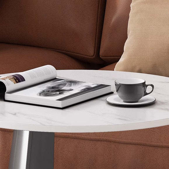 Nordic Round Rock Slab Steel Coffee Table — Brown