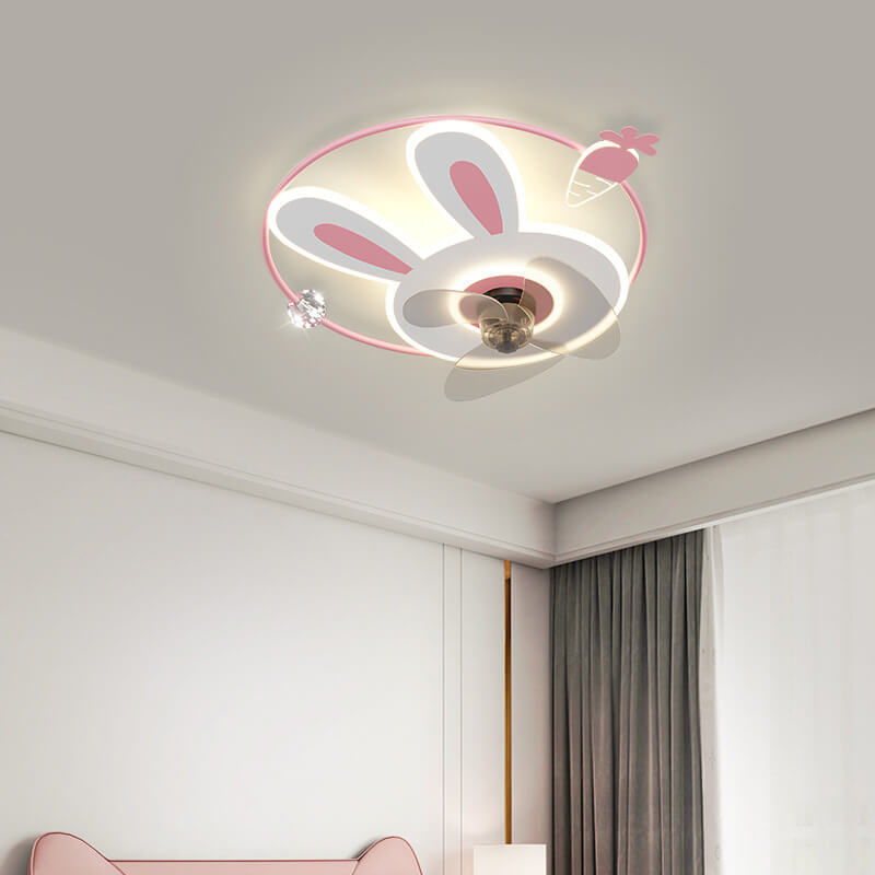 Cartoon Bunny Carrot LED Flush Mount Ceiling Fan Light