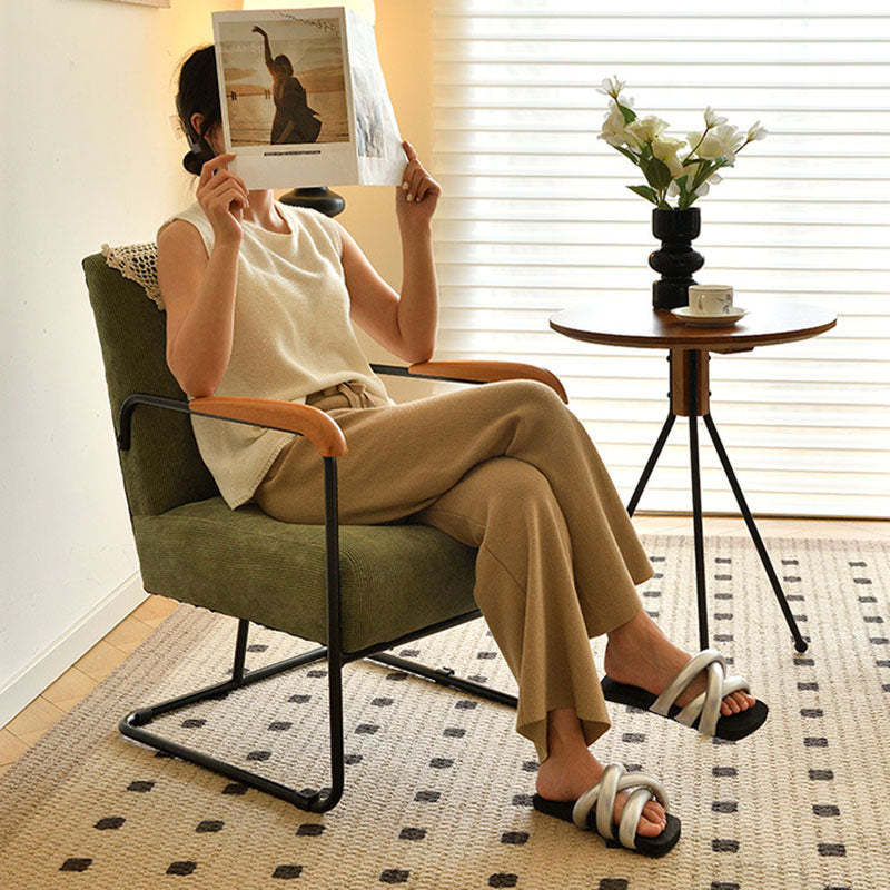 Scandinavian Corduroy Wood Square Accent Chair