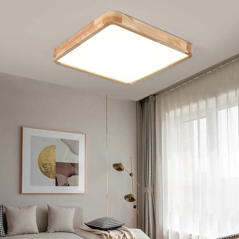 Minimalist Solid Wood Round Tatami LED Flush Mount Light