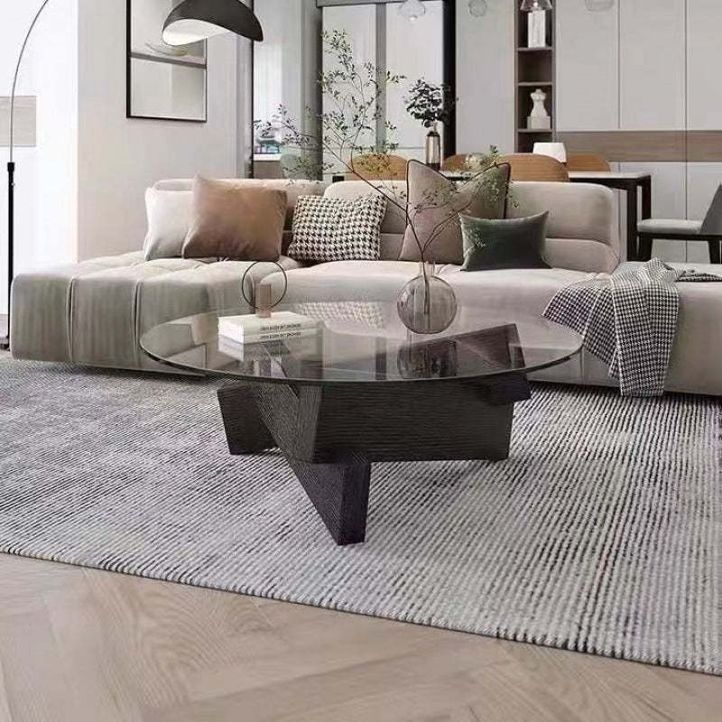 Scandinavian Glass Triangular Wood Coffee Table