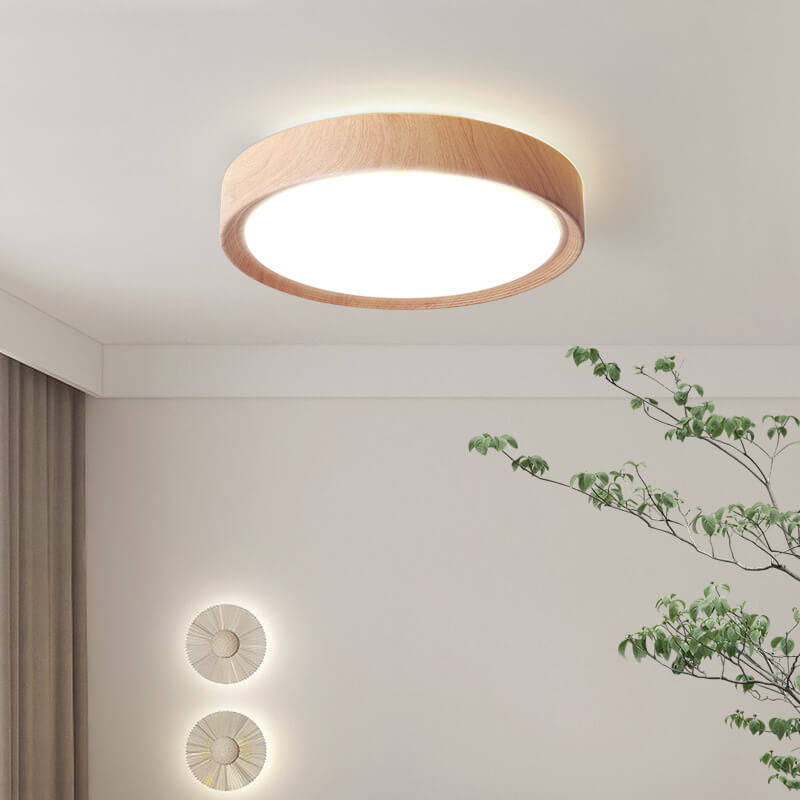 Minimalist Round Wood Grain Flush Mount Light