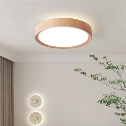 Minimalist Round Wood Grain Flush Mount Light