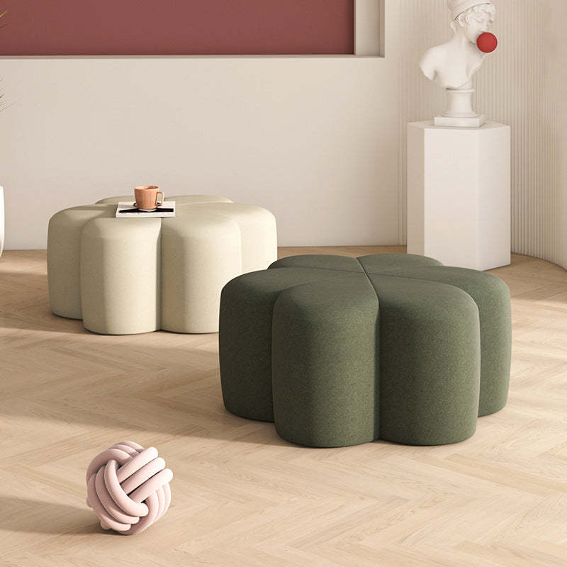 Nordic Plum-Blossom Velvet Fabric Footstool — Orange - Fabric