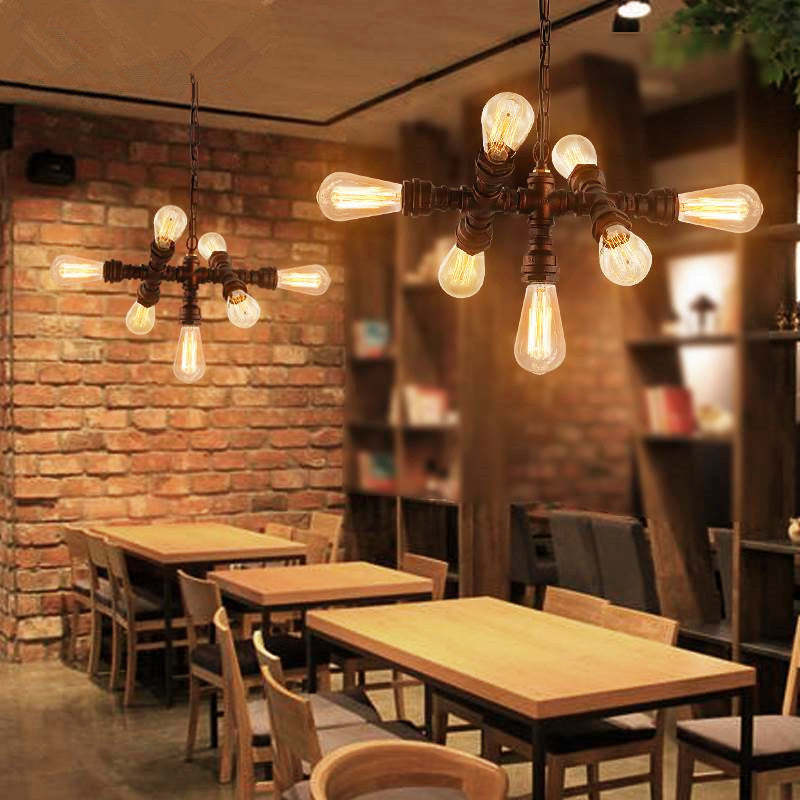 Industrial Iron Water Pipe 7-Light Chandelier