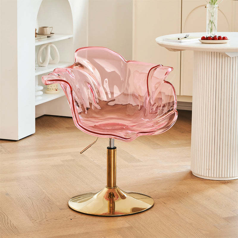Contemporary Petal Acrylic Liftable Dining Chair — Pink Seat + Silver Base