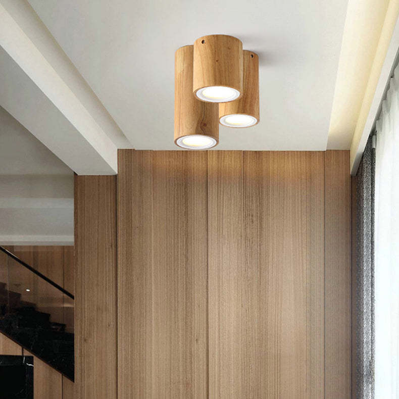 Nordic Wood Tube LED Flush Mount Light