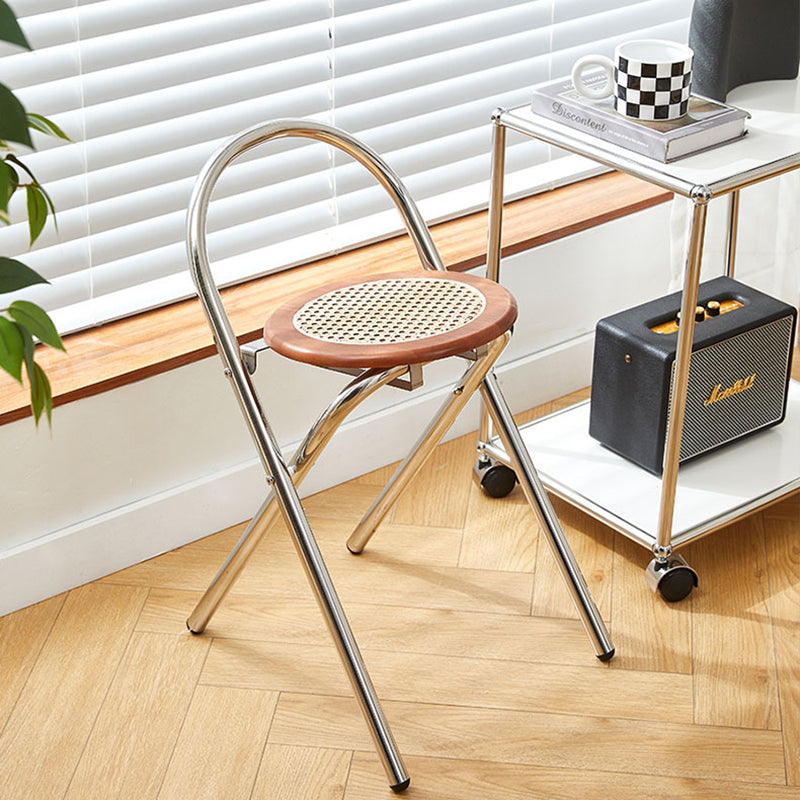French Imitation Rattan Wood Foldable Round Dining Chair