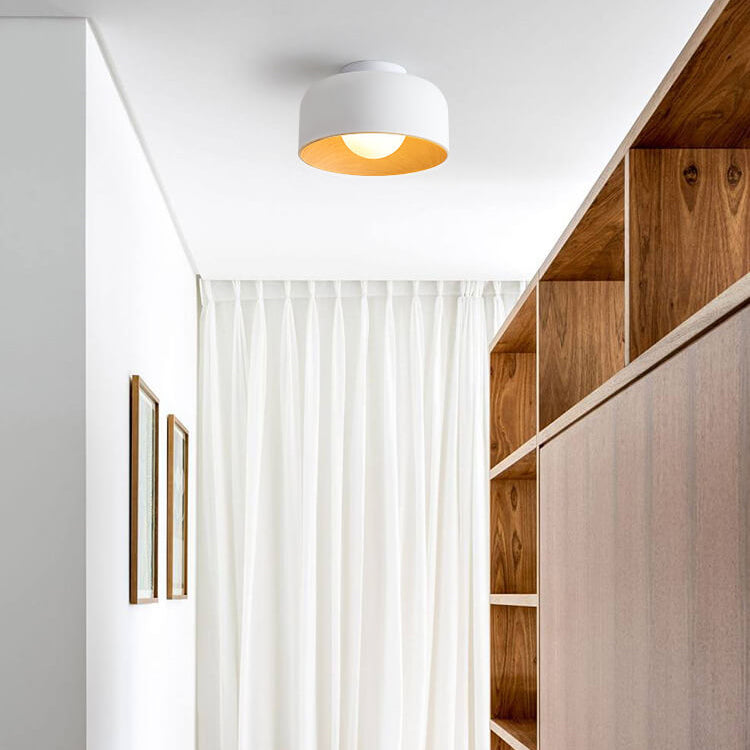 Wood iron grain dome semi-flush mount light - minimalist — Matte Black / 220V-240V (UK/AU)