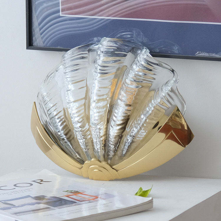 Art Deco Shell Brass Glass Wall Sconce