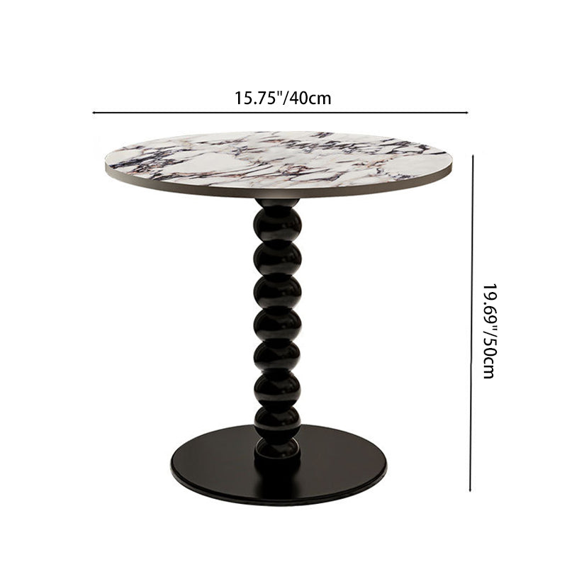 French Round Marble Wood End Table