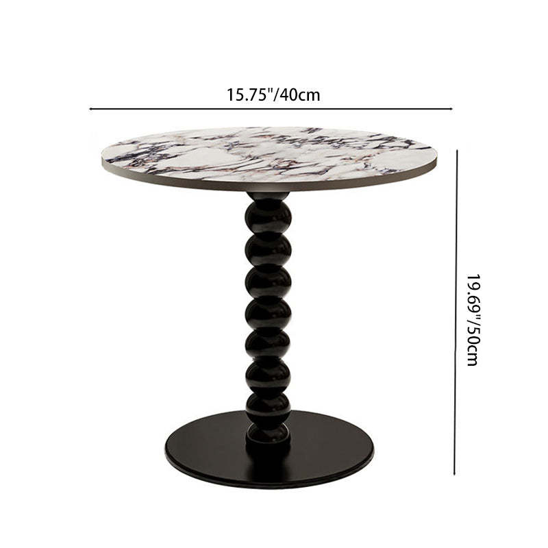 French Round Marble Wood End Table