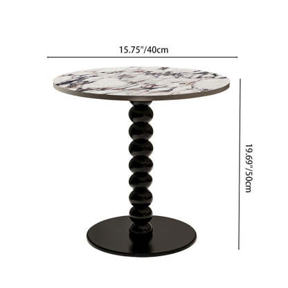French Round Marble Wood End Table
