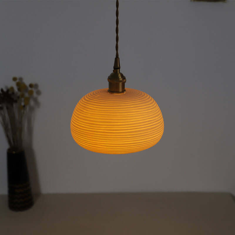 Nordic Japanese Ceramic Brass Oval Pendant Light