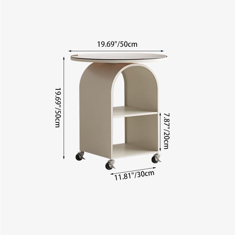 Contemporary Tempered Glass Iron Arched End Table 2-Cabinet