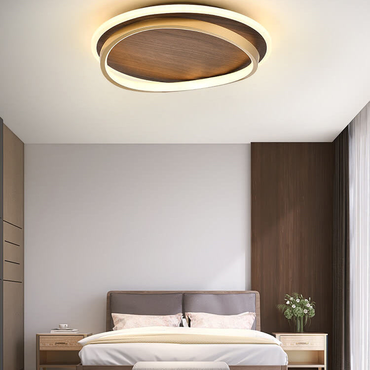 Nordic Minimalist Circular Walnut LED Flush Mount Light
