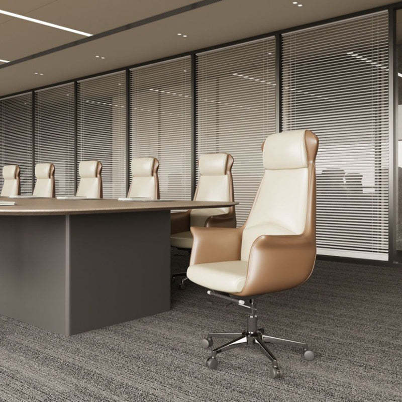 Minimalist High-Back Leather Steel Desk Chair
