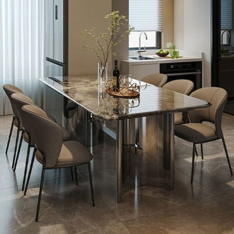 Minimalist Microfiber Leather Steel Curved Dining Chair
