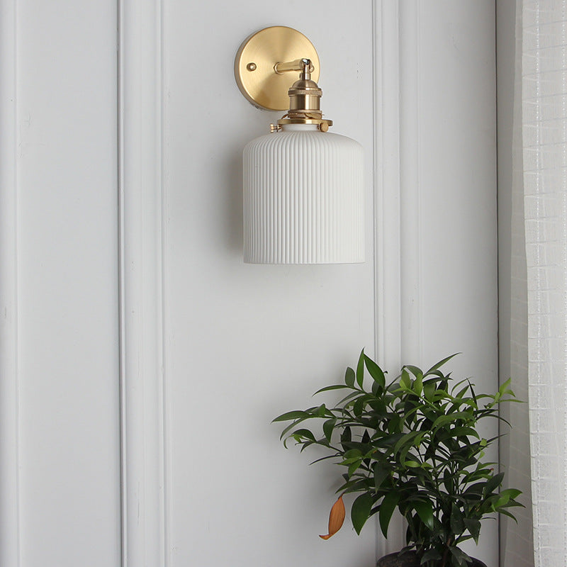 Japanese Retro Cylinder Oval Brass Lucite Wall Sconce
