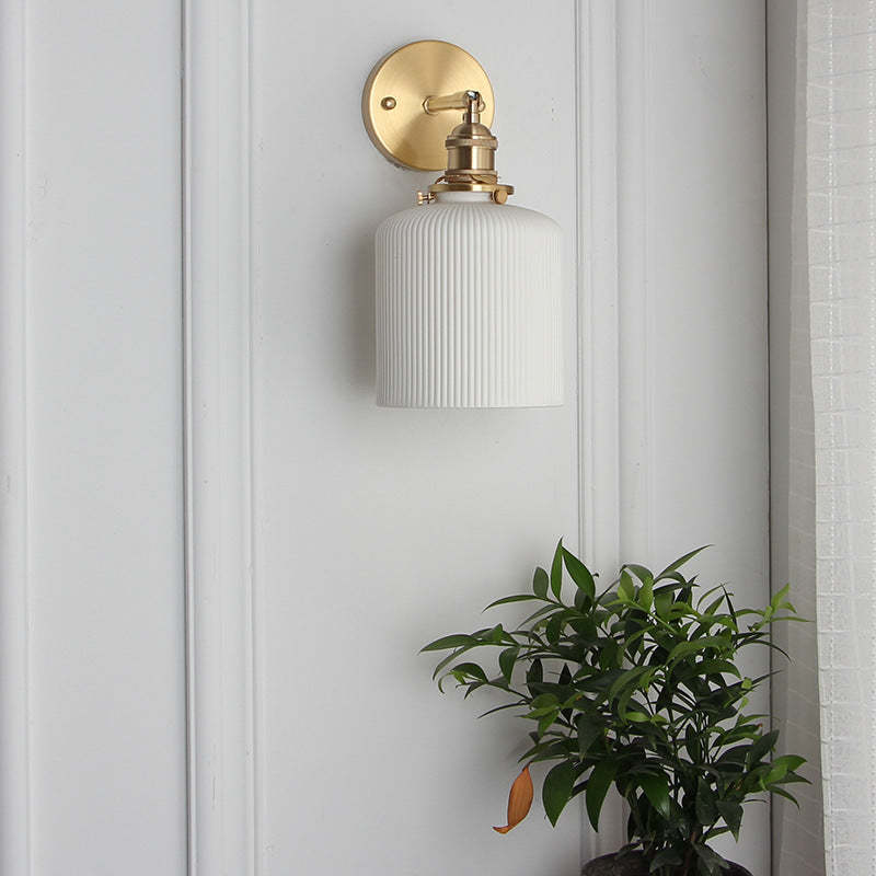 Japanese Retro Cylinder Oval Brass Lucite Wall Sconce